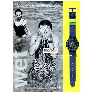 1993 Swatch SCUBA 200 Watch Vintage Print Ad Women Swimming 90s Fashion Wall Art